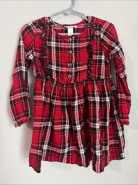 Cat & Jack Red Plaid Long-Sleeve Kids Dress